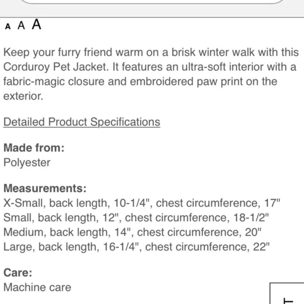 DOG JACKET CORDUROY SHERPA LIKE LINING!